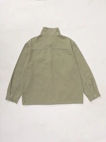 Manfinity Homme Camisa De Mezclilla De Carga De Color Sólido Para Hombres De Talla Grande - Verde - Ver 2