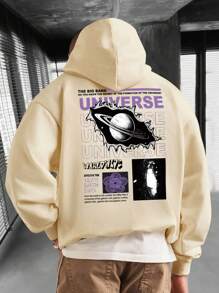 Men's Pattern Printed Warm Lined Hoodie With Long Sleeves - Khaki - View 1