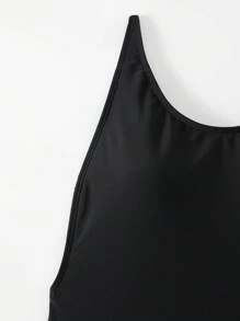 Swim SXY 純色無背連身泳衣,適用於音樂節 - 黑色 - 查看 5