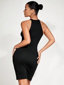 SHEIN BASICS Halter Neck Váy bodycon - màu đen - Xem 2