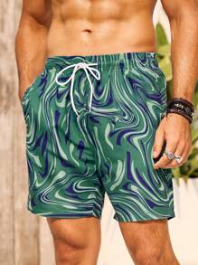 Surfspeed Men'S Printed Beach Shorts With Drawstring Waistband - Black - View 3