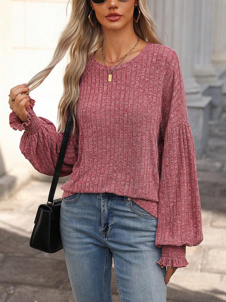 Women's Red Lantern Sleeve Striped T-Shirt