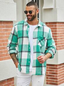 Manfinity RSRT 男款大尺寸格子拼色長袖襯衫