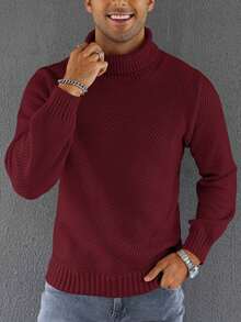 Manfinity Homme Men's Turtleneck Long Sleeve Sweater - Red - View 3