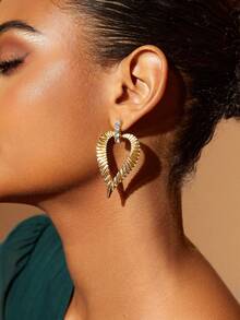 SHEIN SXY 空心心形和葉子形耳環戒指套裝 - 金黃色 - 查看 9