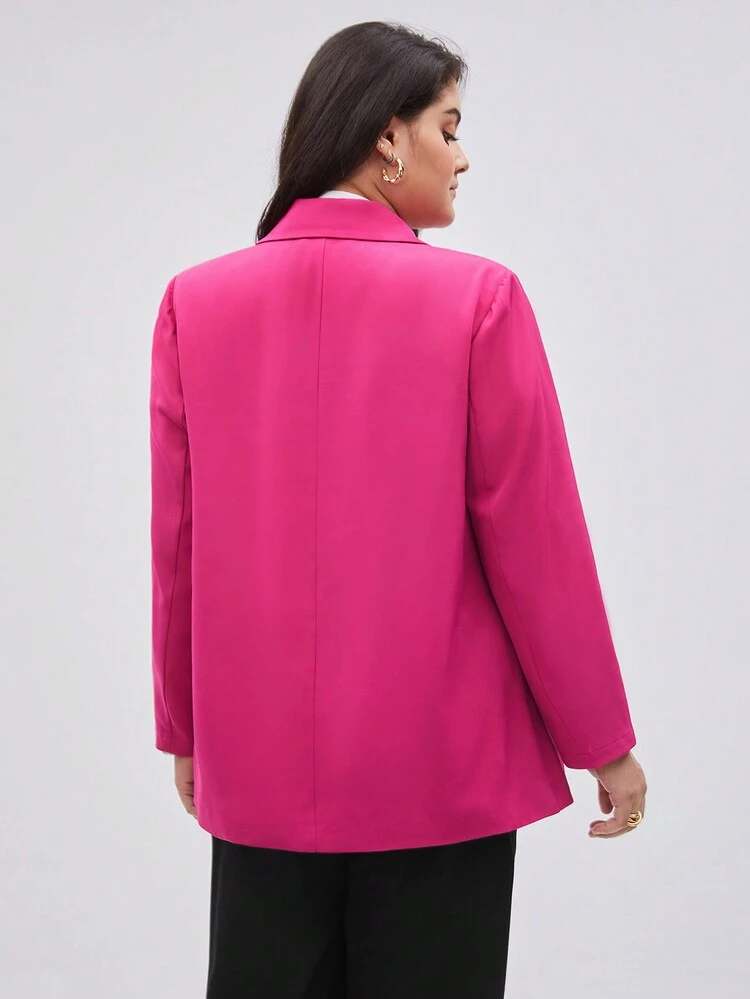 Plus Size Color Block Notched Lapel Single Breasted Casual Blazer Without Belt