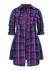 SHEIN LUNE Hơn In kẻ sọc Túi có nắp Curved Hem áo - Nhiều màu - Xem 1