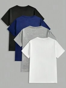 Manfinity VCAY 4pcs Pack Men Knitted V-Neck Casual Short Sleeve T-Shirt, Funny, For Going Out, For Friends, Summer - Multicolor - View 2