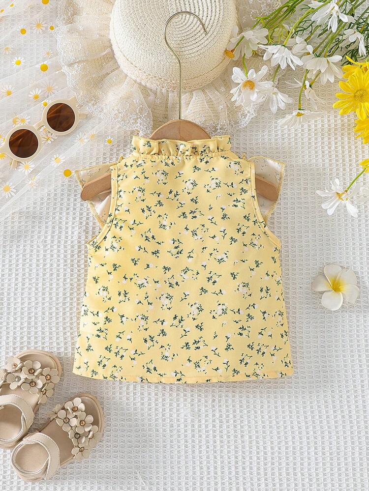Baby Girl Lovely Ditsy Floral Ruffle Edge Top For Summer