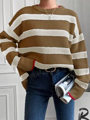 EURMUSE Gestreifter Lockerer Damenpullover