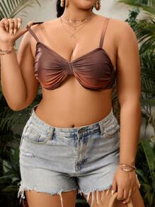 SHEIN Swim Curve 夏季大码女式褶皱比基尼上衣 - 黑色 - 查看 3