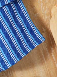 SHEIN 嬰兒男童西裝風丹寧條紋夾克與彈性腰短褲套裝 - 彩色 - 查看 4