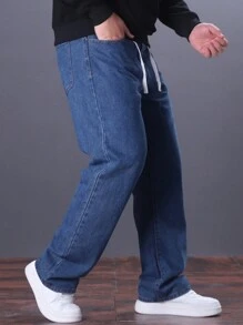 Manfinity Hypemode Loose Fit Men's Straight-Leg Jeans With Slanted Pockets - Dark Wash - View 5