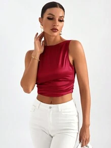 Firerie Blusa sin espalda con lazo, sin mangas, corta para salir