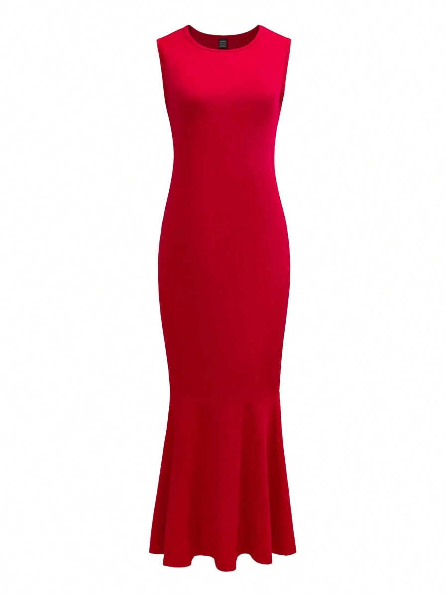 Vestido De Cola De Sirena Sin Mangas - Rojo - Ver 1