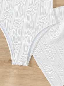Swim SXY Conjunto De Traje De Baño De Una Sola Pieza De Color Sólido Con Cubierta - 2 Piezas - Blanco - Ver 7