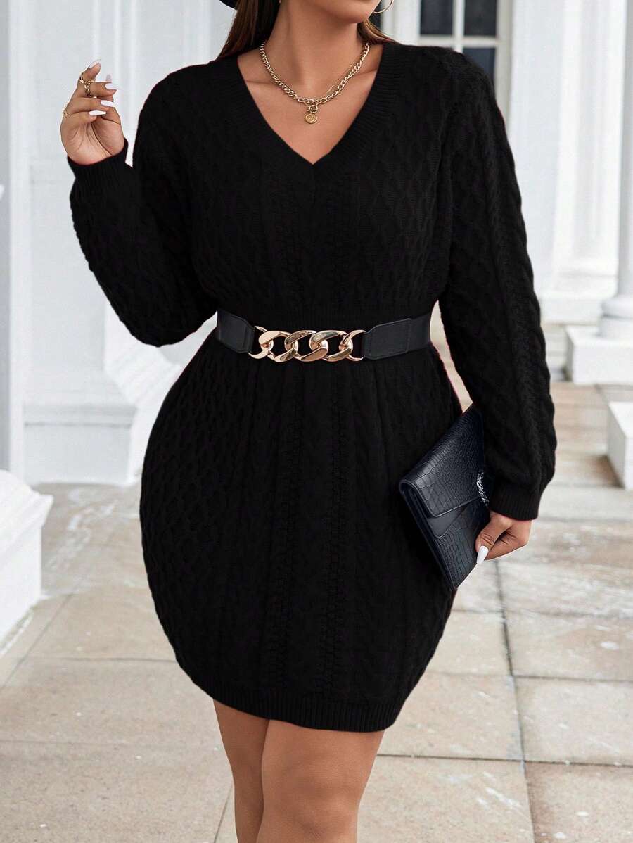 Calvaya Plus Size Women's V-Neck Long Sleeve Sweater Dress Fall Winter Cloth For Women Autumn - Black - View 1