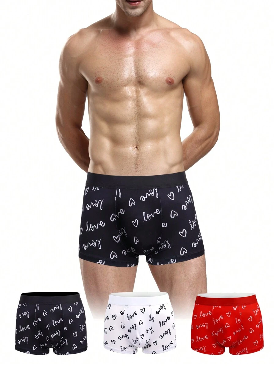 Men'S Love Letter Printed Boxer Briefs (Set Of 3) - Multicolor - View 1