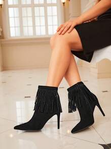 SheIn Belle Rhinestone Decor Stiletto Heeled Boots