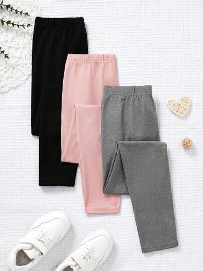 SHEIN Leap Crew 十幾歲女孩適用的休閒純色高腰長褲,適用於秋冬季節