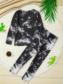 男童卡通印花長袖上衣和長褲舒適貼身睡衣套裝 - 黑色 - 查看 2