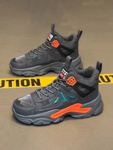 Men's Fashionable Thick Sole Sports & Casual Sneakers With Laces - Black - View 1