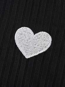 寶寶女孩肋紋愛心刺繡短袖T恤和購物短褲套裝，夏季 - 彩色 - 查看 4