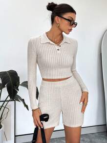 SHEIN Essnce Của phụ nữ 2 Miếng Giải trí & Trang phục làm việc Bộ - Màu Khaki - Xem 2