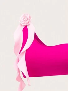 SHEIN Swim Bộ bikini hai mảnh hoa 3d dành cho nữ Bãi biển mùa hè Valentine - Màu Hồng Tươi - Xem 4