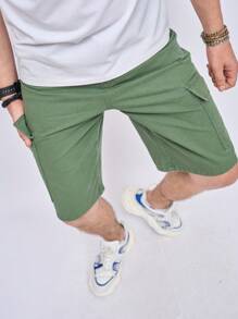 Manfinity Homme Men's Solid Color Cargo Denim Shorts - Army Green - View 6