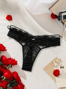 SHEIN Lencería de mujer tanga con calados y encaje, sexy