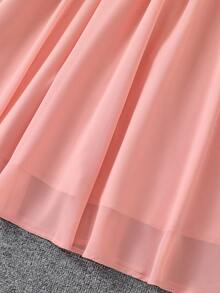 女童蕾丝盖袖A字腰连衣裙，甜美公主风，蕾丝盖袖设计，高腰A字，柔软舒适 - 粉色 - 查看 9