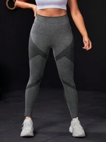 Yoga Basic 大尺碼無縫運動打底褲 - 灰色 - 查看 2