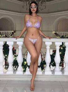 Swim EVENT 女士蝴蝶拼接比基尼泳装套装 夏季 - 淡紫色 - 查看 5