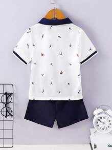 Souflis Souflis Young Boy Toddler Boys' Casual College Style Printed Collared Shirt And Solid Color Shorts Set Summer Holiday