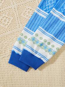 Cô gái Tween Giải trí Thành thị Hoạt hình In Vòng cổ Áo nỉ - Màu xanh lam - Xem 7