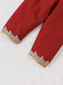 SHEIN 嬰兒男童紫紅色應用圖案長袖上衣和褲子套裝 - 酒紅色 - 查看 7