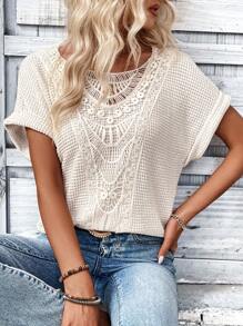 EMERY ROSE Ladies' Lace Spliced Batwing Sleeve T-Shirt