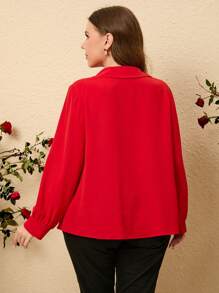 SHEIN Clasi 大码女式灯笼袖衬衫 - 紅色 - 查看 2