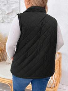 SHEIN LUNE Plus Size Women's Sleeveless Padded Coat With Thickened Lining, For Winter Fall Autumn - Black - View 2