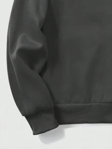 ROMWE MEN Prep Herr Fleece Hoodie Med Bokstavstryck Och Dragsko - Grå - Visa 3
