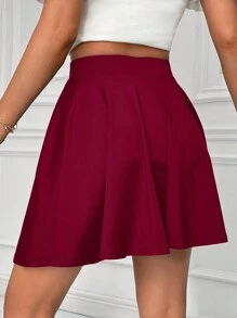 SHEIN Essnce 女士褶皺迷你裙 - 酒紅色 - 查看 2