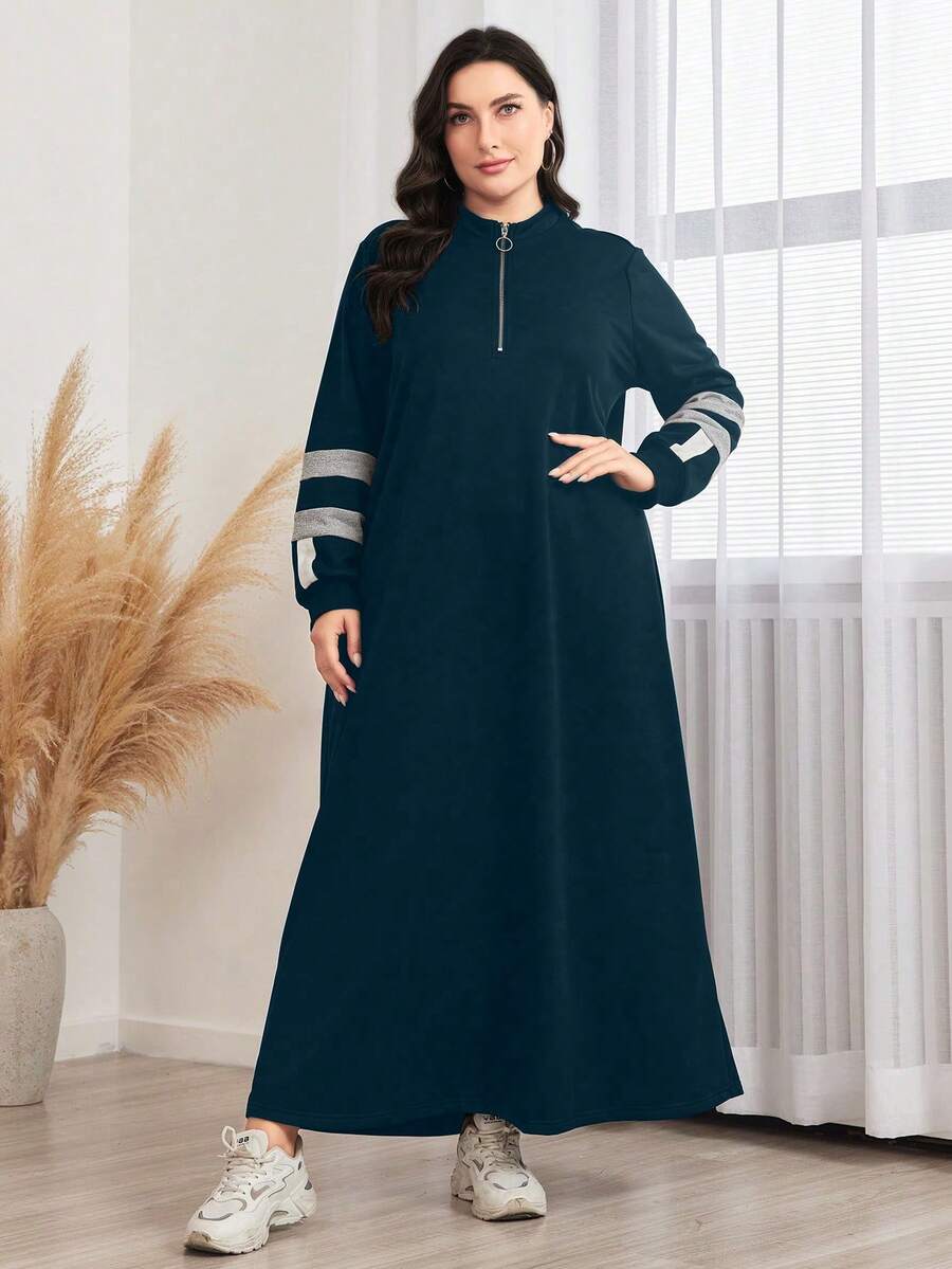 Mulvari 大尺碼女款拉鍊半開襟休閒運動衣裙 - 藍色 - 查看 1