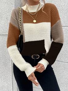 SHEIN Essnce 女款拼色落肩毛衣 - 彩色 - 查看 6