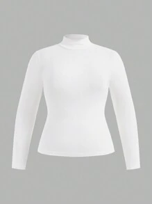 SHEIN BASICS Kích thước lớn Của phụ nữ Tay áo dài Áo thun - trắng - Xem 1