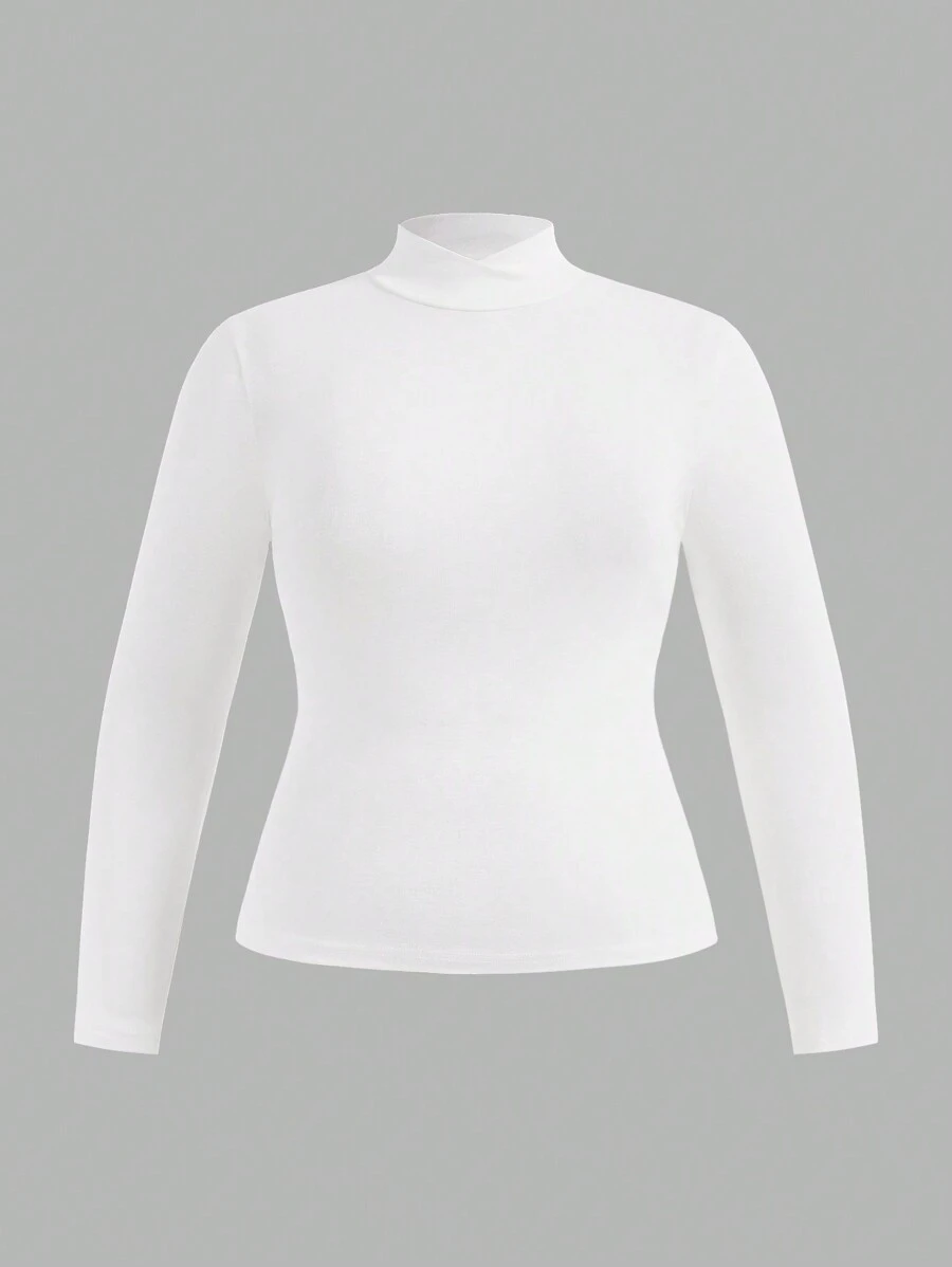 SHEIN BASICS Kích thước lớn Của phụ nữ Tay áo dài Áo thun - trắng - Xem 1