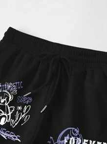 INAWLY 夏季卡通图案短裤 - 黑色 - 查看 3