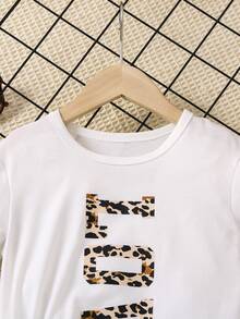 SHEIN Young Girl Casual Basic Street Style Leopard Letter Print Short Sleeve T-Shirt And Biker Shorts Set - Multicolor - View 6