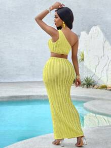 SHEIN Slayr Màu thuần Bất đối xứng Xu hướng: Cắt giảm Tách Đầm Với Duy nhất Đường viền cổ áo - Màu vàng - Xem 2