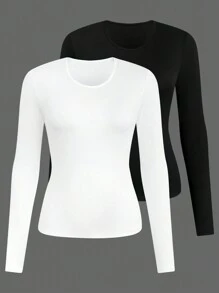 Calvaya Plus Size Dames Ronde Hals Lange Mouw T-shirt